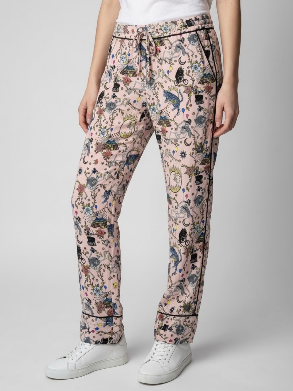 Zadig & Voltaire Parone Circus Pajama Style Straight Leg Trousers Drawstring